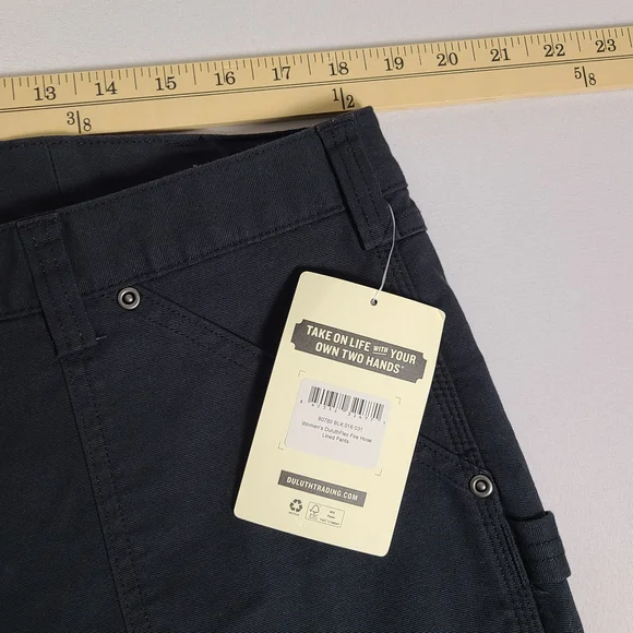 Duluth Trading Co Flex Fire Hose Lined Pants Womens Size 16 Black Canvas Spandex - Picture 9 of 11